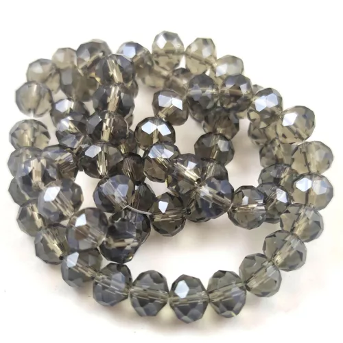 Firepolished donut bead - 6x8mm - Black Diamond - sold on strand