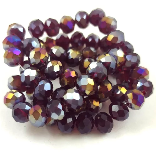 Firepolished donut bead - 6x8mm - Siam Iris - sold on strand