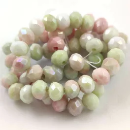   Firepolished donut bead - 6x8mm - Pink Green White Marble - sold on strand