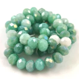   Firepolished donut bead - 6x8mm - Green Marble Blend - sold on strand