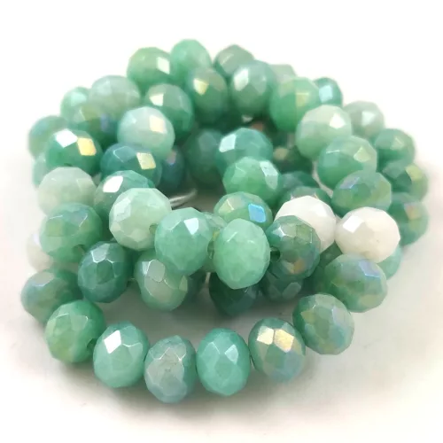 Firepolished donut bead - 6x8mm - Green Marble Blend - sold on strand