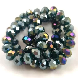   Firepolished donut bead - 6x8mm - Dark Green Iris - sold on strand