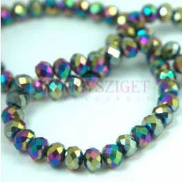   Firepolished donut bead - 6x8mm - Metallic Green Iris - sold on strand
