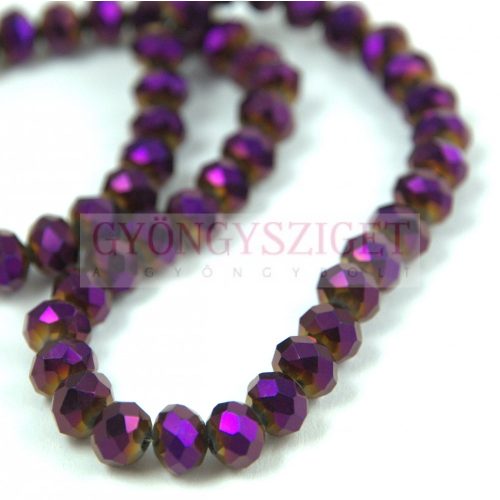 Firepolished donut bead - 6x8mm - Metallic Violet Iris - sold on strand
