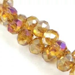 Firepolished donut bead - 6x8mm - Brandy AB - sold on strand