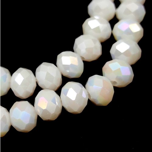 Firepolished donut bead - 6x8mm - Off White AB - sold on strand