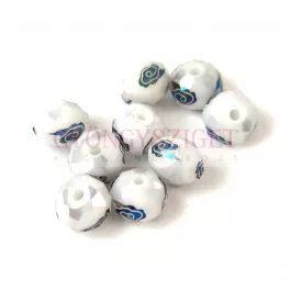   Firepolished donut bead - 6x8mm - Alabaster Luster - with Deco