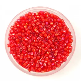   Miyuki Delica Japanese Seed Bead  size : 11/0 - 1780 White Lined Flame Red AB 