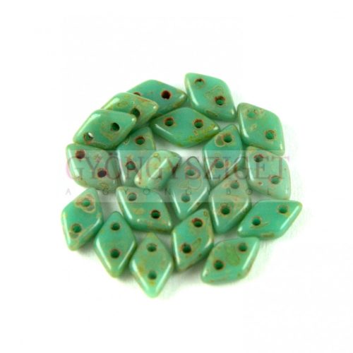 Diamond gyöngy - kétlyukú - Turquoise Green Picasso - 4x6mm