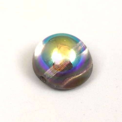 Dome - Czech Glass Bead - crystal graphite rainbow - 12x7 mm
