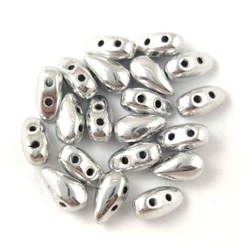 Dropduo - Czech Pressed 2 Hole Bead - Silver - 3x6mm