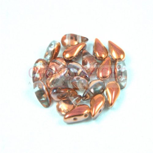 Dropduo - Czech Pressed 2 Hole Bead - Crystal Rainbow Metallic Peach - 3x6mm
