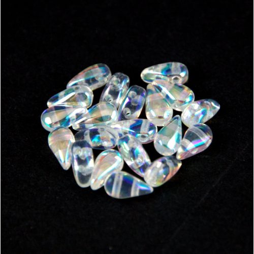 Dropduo - Czech Pressed 2 Hole Bead - Crystal AB - 3x6mm