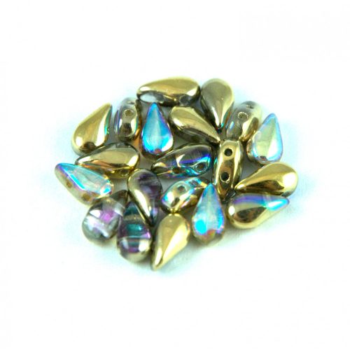Dropduo - Czech Pressed 2 Hole Bead - Crystal Golden Rainbow - 3x6mm