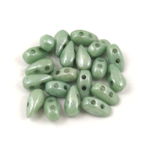 Dropduo - Czech Pressed 2 Hole Bead - White Green Luster - 3x6mm
