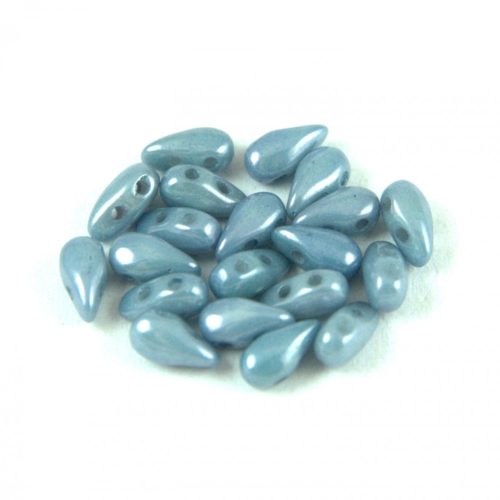 Dropduo - Czech Pressed 2 Hole Bead - White Blue Luster - 3x6mm
