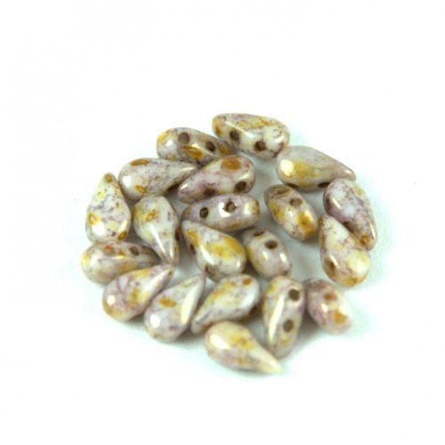 Dropduo - Czech Pressed 2 Hole Bead - White Brown Bronze Luster - 3x6mm