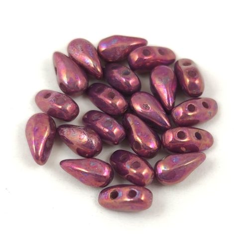 Dropduo - Czech Pressed 2 Hole Bead - White Purple Iris - 3x6mm