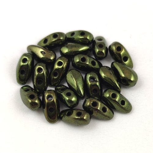 Dropduo - Czech Pressed 2 Hole Bead - Metallic Green - 3x6mm