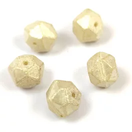   Czech Firepolished Round Glass Bead - English cut - Alabaster Silver Luster - 10mm