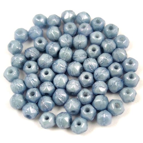 Czech Firepolished Round Glass Bead - English cut - Alabaster Blue Luster - 3.5mm