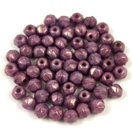   Czech Firepolished Round Glass Bead - English cut - Alabaster Vega Luster - 3.5mm