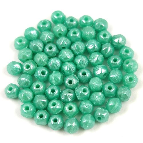 Czech Firepolished Round Glass Bead - English cut - Turquoise Green Luster - 3.5mm