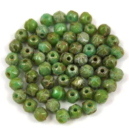  Czech Firepolished Round Glass Bead - English cut - Turquoise Green Picasso - 3.5mm