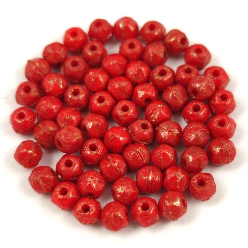 Czech Firepolished Round Glass Bead - English cut - Red Gold Luster - 3.5mm