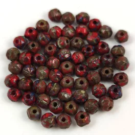   Czech Firepolished Round Glass Bead - English cut - Red Picasso - 3.5mm