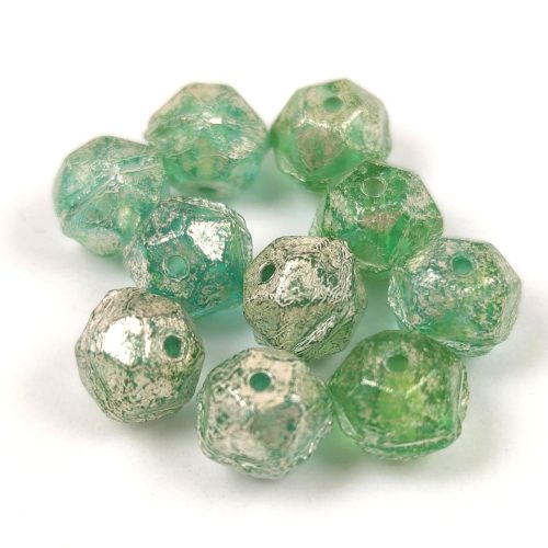 Czech Firepolished Round Glass Bead - English cut - Transparent Green Silver Luster - 10mm