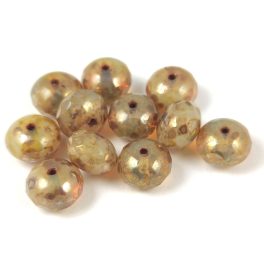   Doughnut - Czech Firepolished Faceted Bead - 6x9mm - opál fehér ezüst traventin