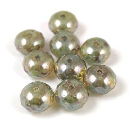   Doughnut - Czech Firepolished Faceted Bead - 6x9mm - opál fehér zöld barna márvány