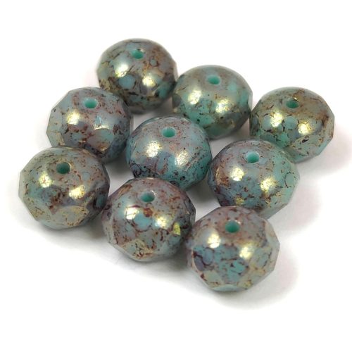 Donut - Czech Firepolished Faceted Bead - 6x9mm - Luminous Turquoise Green