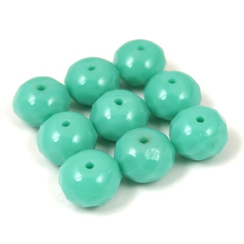 Donut - Czech Firepolished Faceted Bead - 6x9mm - Turquoise Green