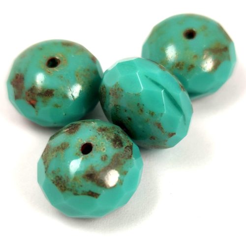 Cseh csiszolt fánk gyöngy - Turquoise Green Travertin - 17x11mm