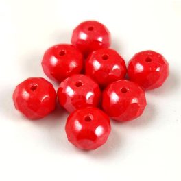   Donut - Czech Firepolished Faceted Bead - Opaque Red Luster - 6x9mm