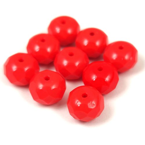 Donut - Czech Firepolished Faceted Bead - 6x9mm - Opaque Red