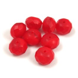   Donut - Czech Firepolished Faceted Bead - 6x9mm - Red 2 Tone Matt
