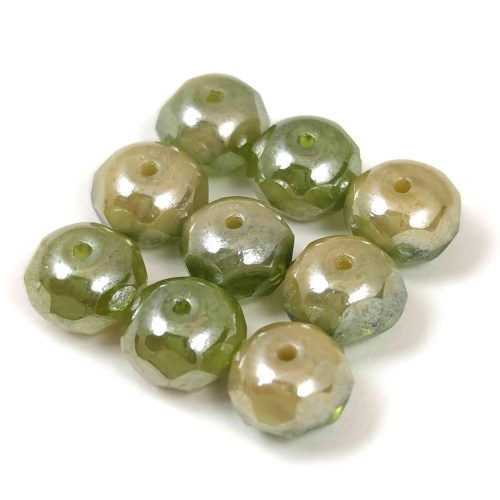 Donut - Czech Firepolished Faceted Bead - 6x9mm - Olive Beige Luster