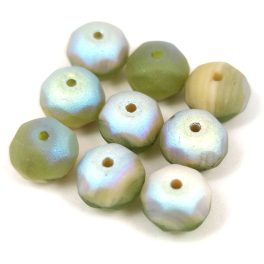  Donut - Czech Firepolished Faceted Bead - 6x9mm - Olive Beige Matt AB