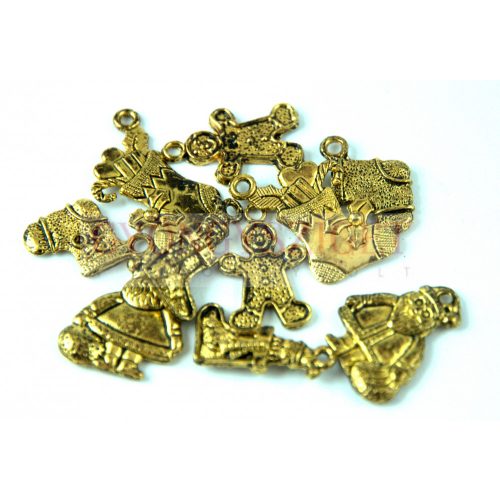 Fém alkatrész mix - téli medálok- antik arany színű