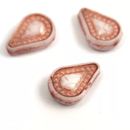   Filigree Tear préselt üveggyöngy - hosszában fúrt - Alabaster Copper - 14x10mm