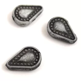   Filigree Tear préselt üveggyöngy - hosszában fúrt - Alabaster Gray - 14x10mm