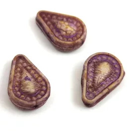   Filigree Tear préselt üveggyöngy - hosszában fúrt - Alabaster Purple Brown Luster - 14x10mm