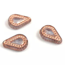  Filigree Tear préselt üveggyöngy - hosszában fúrt - Light Amethyst Rose Gold - 14x10mm