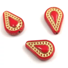   Filigree Tear préselt üveggyöngy - hosszában fúrt - Red Gold - 14x10mm