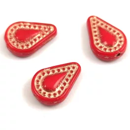   Filigree Tear préselt üveggyöngy - hosszában fúrt - Red Rose Gold - 14x10mm