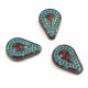 Filigree Tear préselt üveggyöngy - hosszában fúrt - Red Travertin Metallic Turquoise - 14x10mm