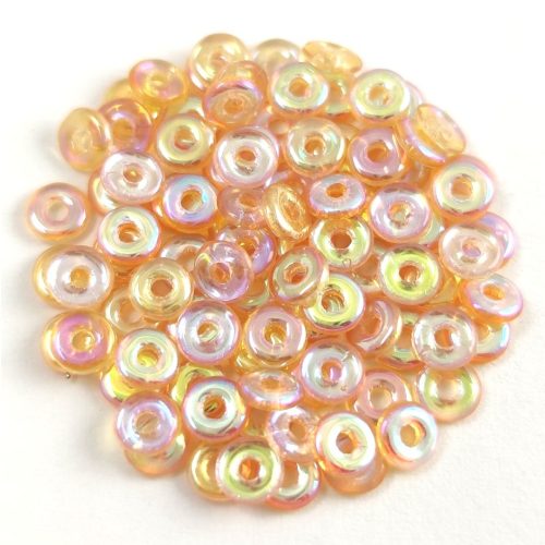 Fish Ring - Czech Glass Bead - Crystal Peach Rainbow -1x4mm
